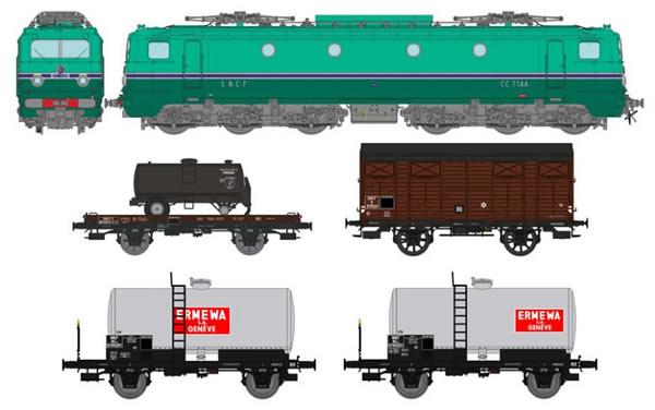 REE Modeles CM-005 - French Electric Locomotive CC7000 + 4 Freight Cars of the SNCF